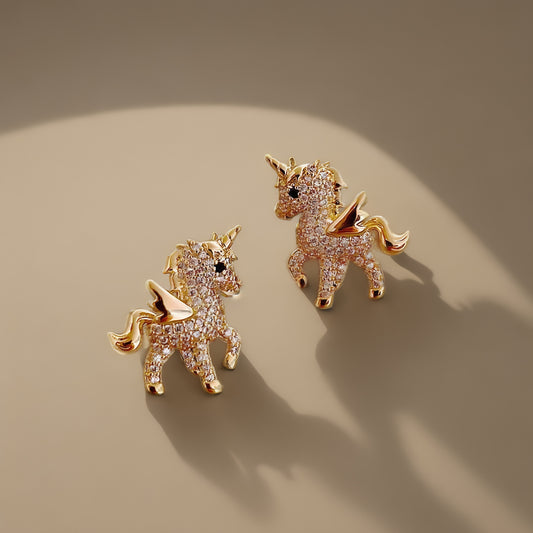 Pendientes de unicornio con diamante